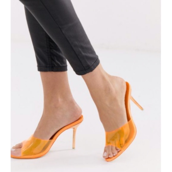 PUBLIC DESIRE CLEAR ORANGE MULES - Picture 1 of 1